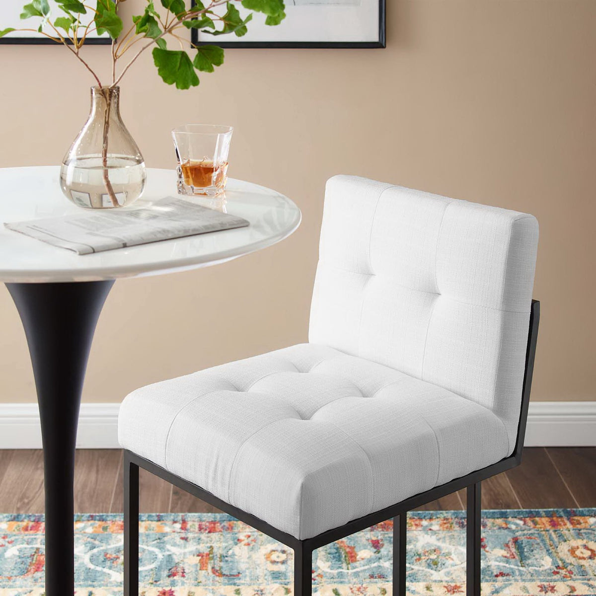 Privy Black Stainless Steel Upholstered Fabric Counter Stool - Black White