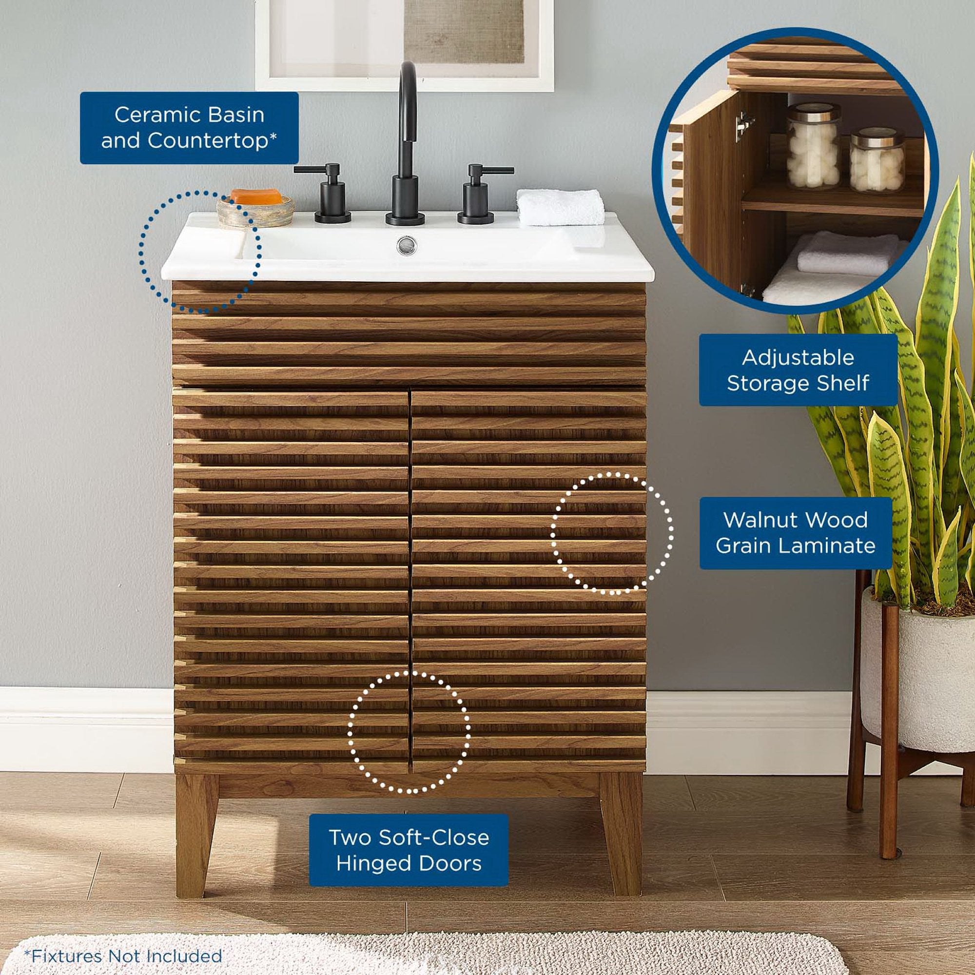Render 24" Bathroom Vanity - Walnut White