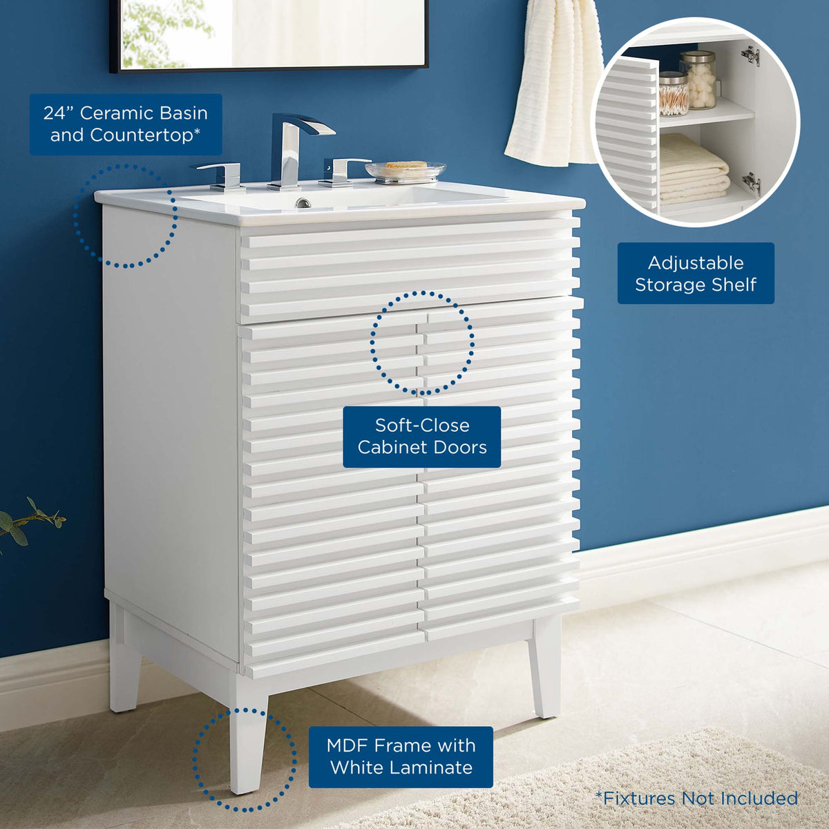 Render 24" Bathroom Vanity - White White