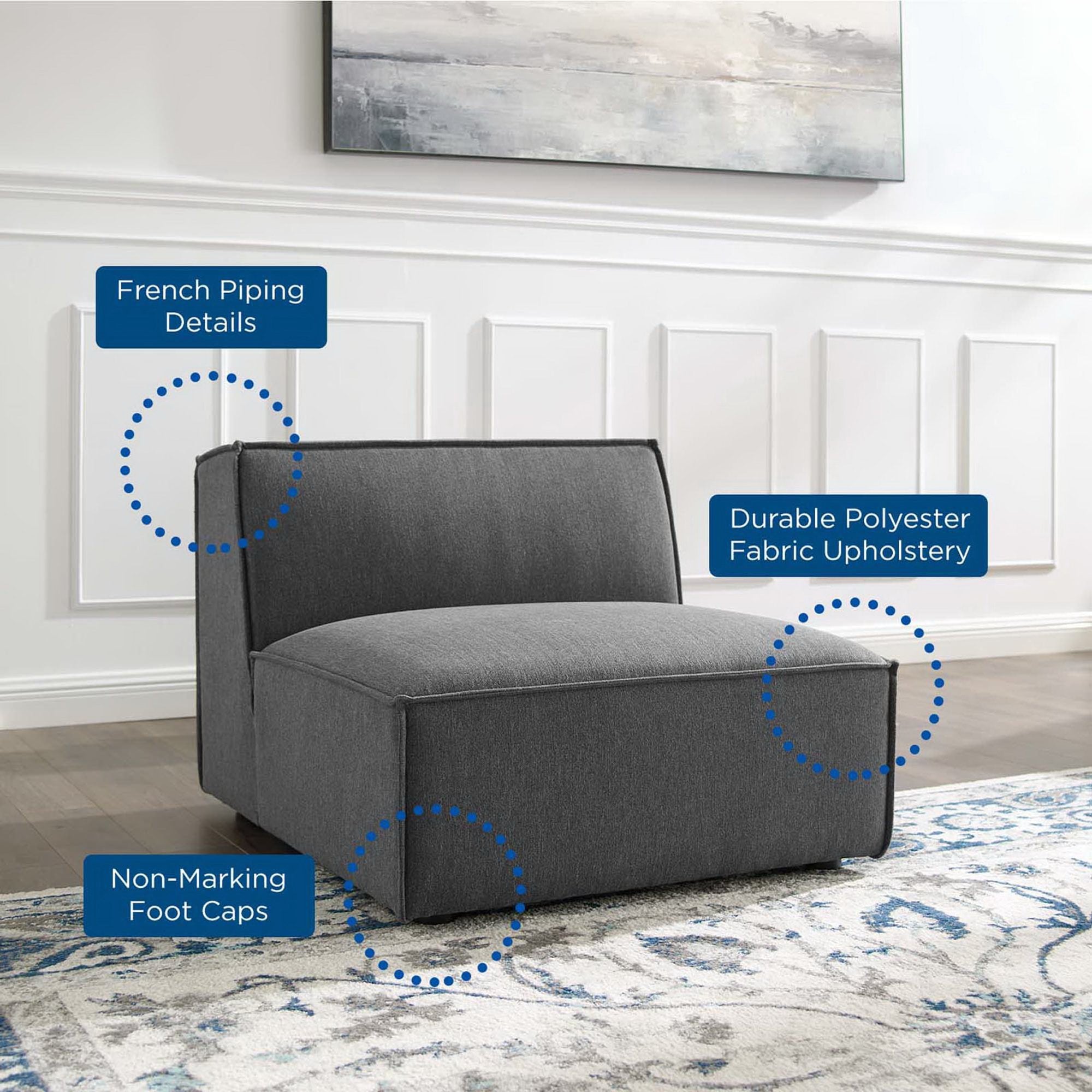 Restore Sectional Sofa Armless Chair - Charcoal