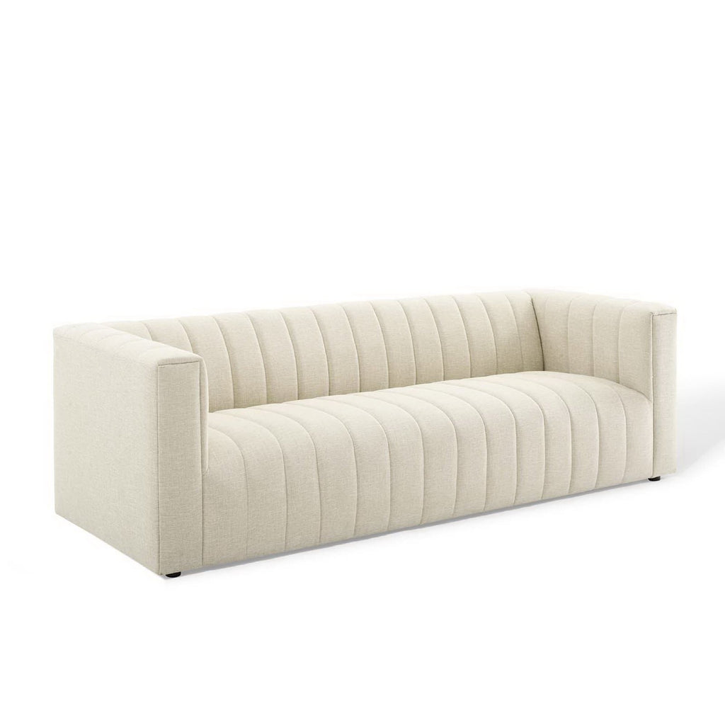Reflection Channel Tufted Upholstered Fabric Sofa - Beige