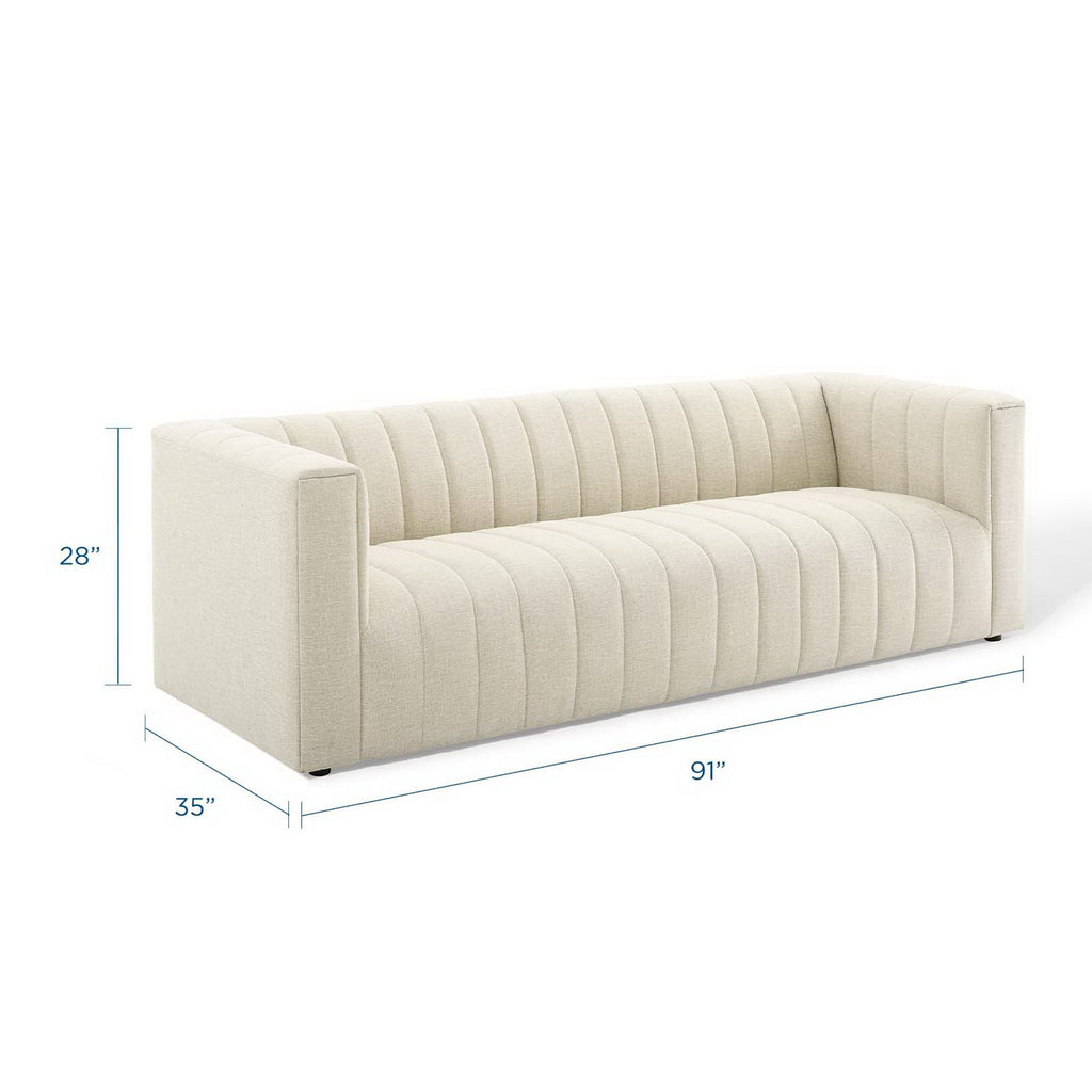 Reflection Channel Tufted Upholstered Fabric Sofa - Beige