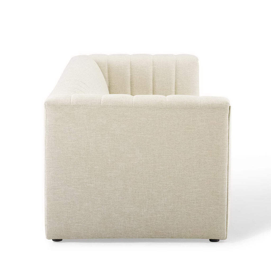 Reflection Channel Tufted Upholstered Fabric Sofa - Beige