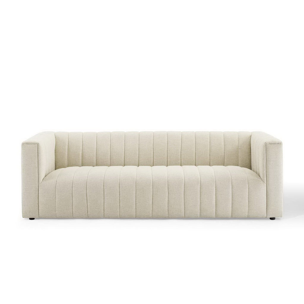 Reflection Channel Tufted Upholstered Fabric Sofa - Beige