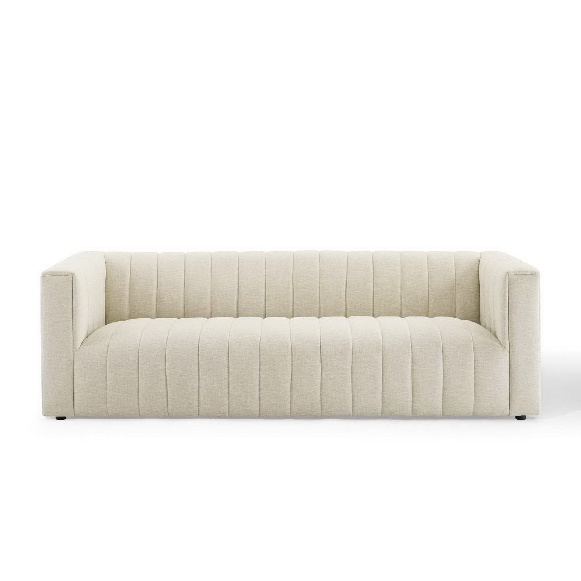 Reflection Channel Tufted Upholstered Fabric Sofa - Beige