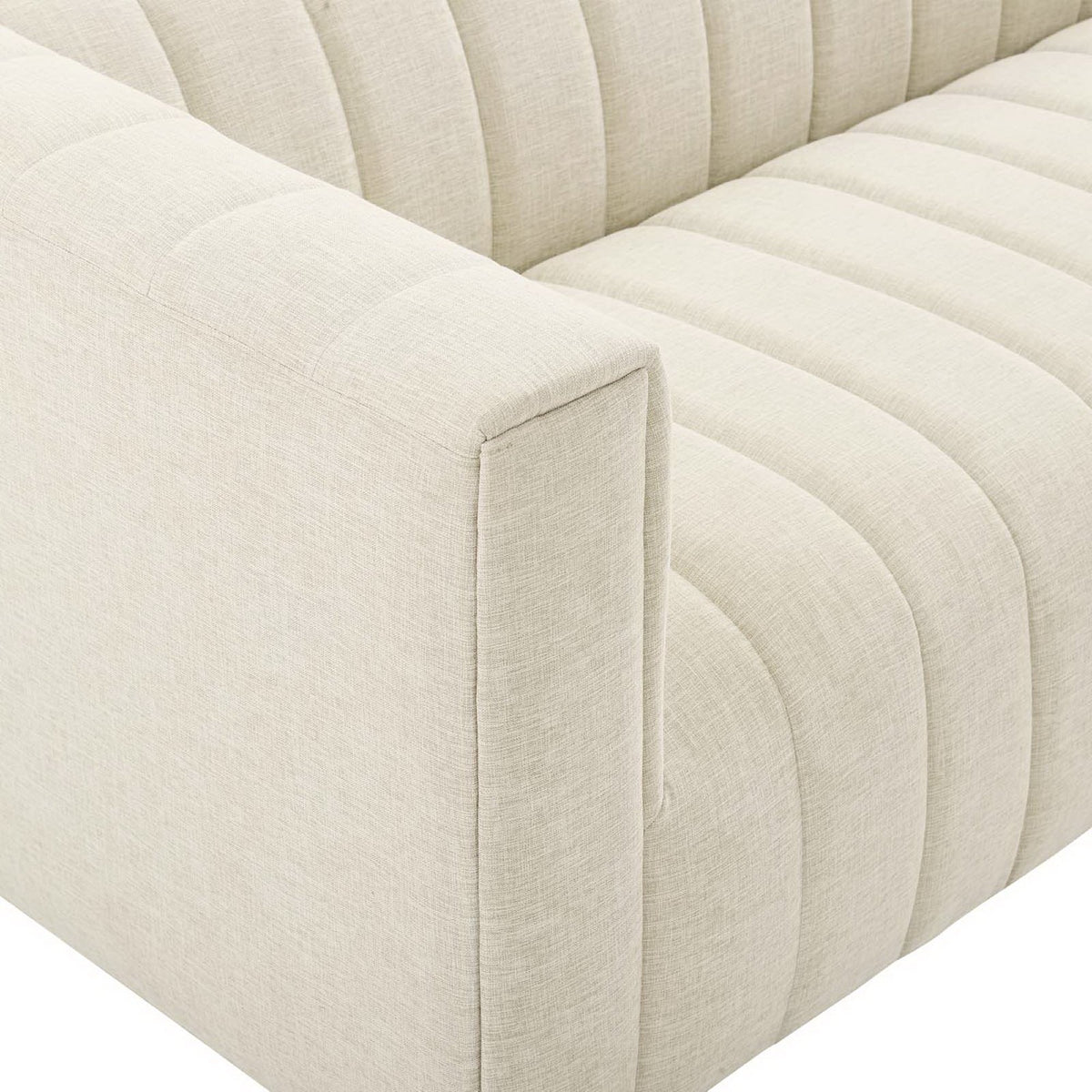 Reflection Channel Tufted Upholstered Fabric Sofa - Beige