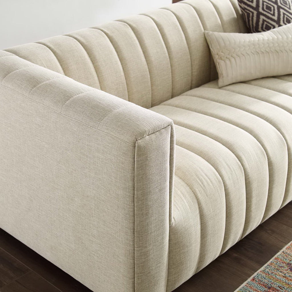 Reflection Channel Tufted Upholstered Fabric Sofa - Beige