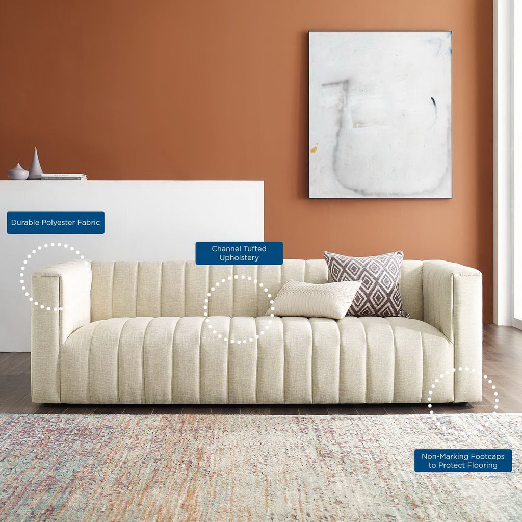 Reflection Channel Tufted Upholstered Fabric Sofa - Beige
