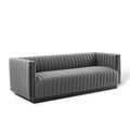 Conjure Channel Tufted Velvet Sofa - Gray