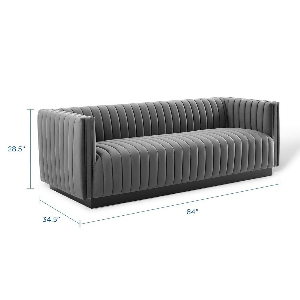Conjure Channel Tufted Velvet Sofa - Gray