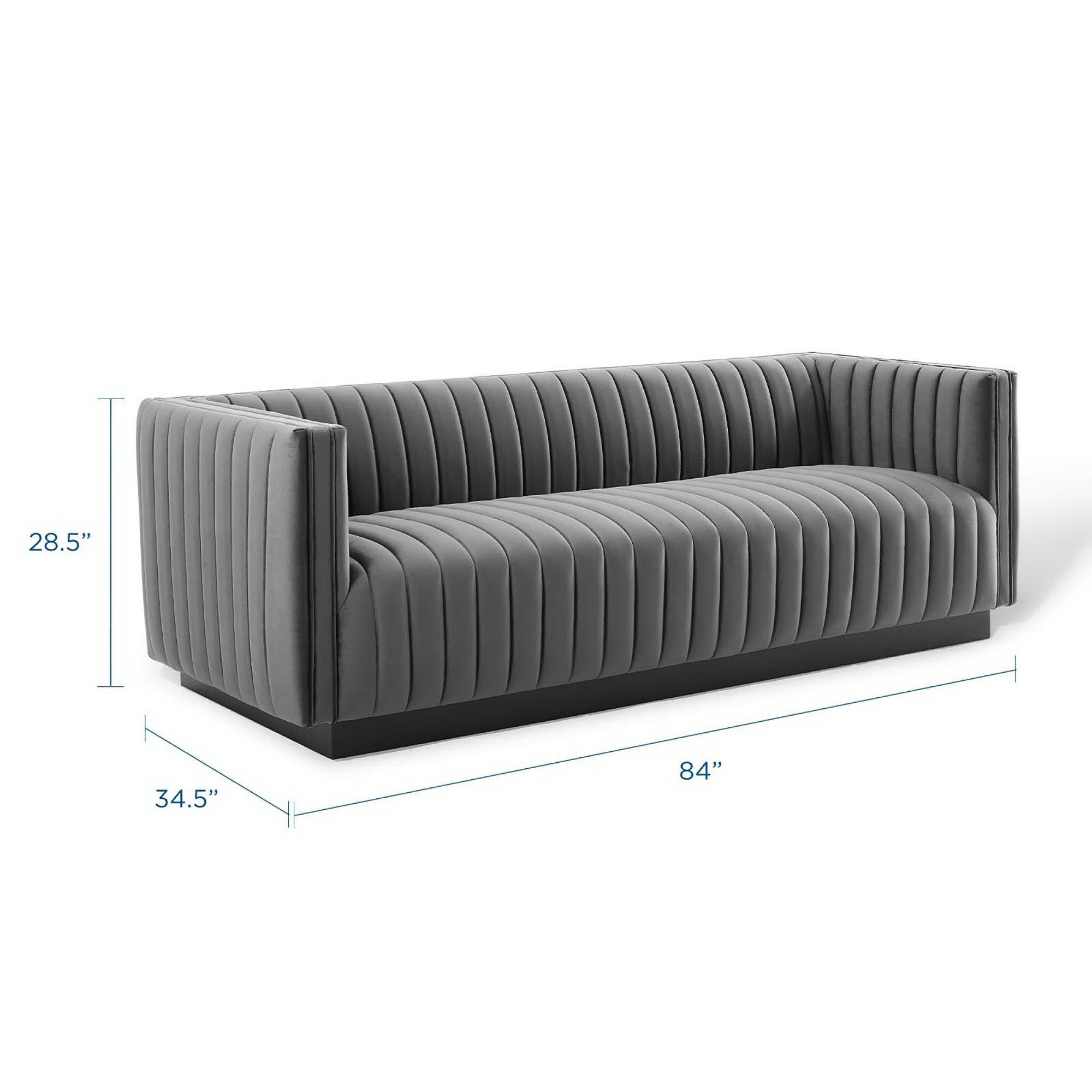 Conjure Channel Tufted Velvet Sofa - Gray