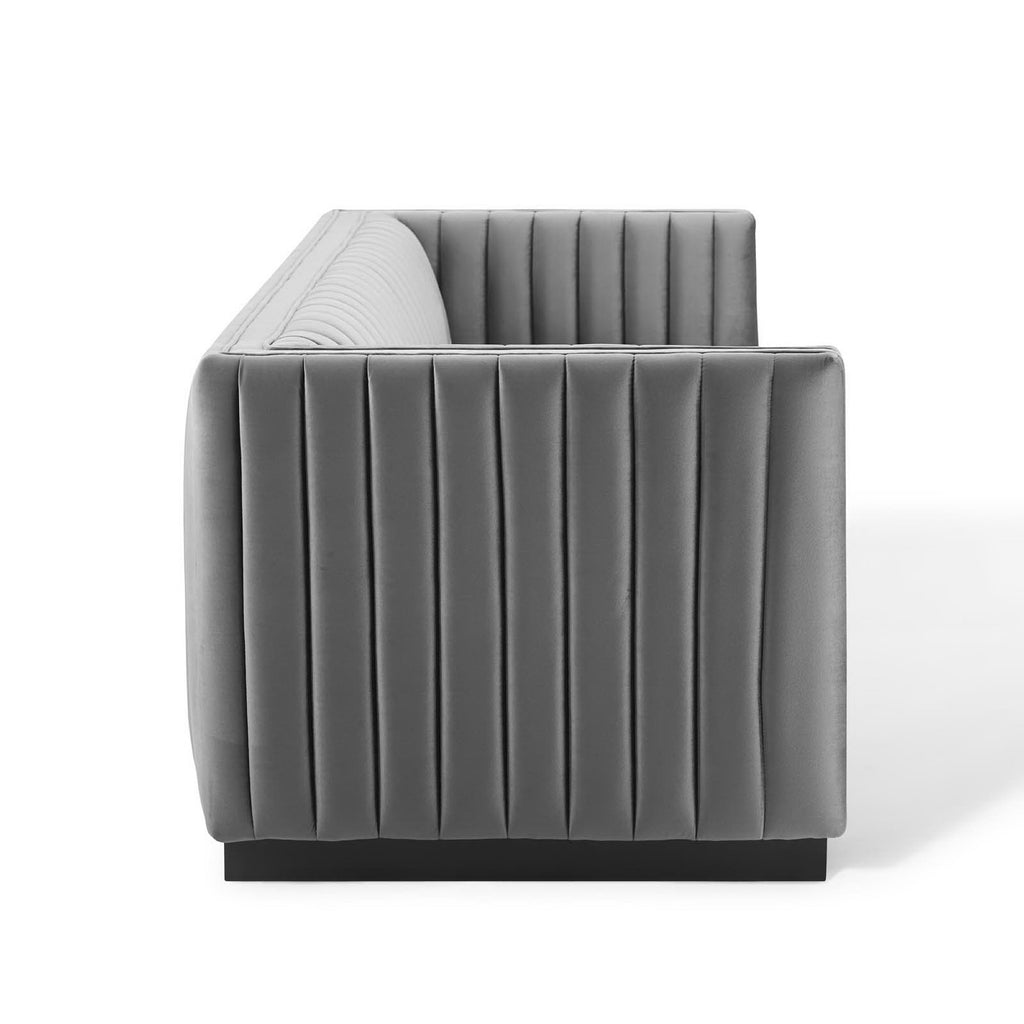 Conjure Channel Tufted Velvet Sofa - Gray