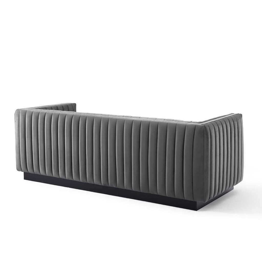 Conjure Channel Tufted Velvet Sofa - Gray