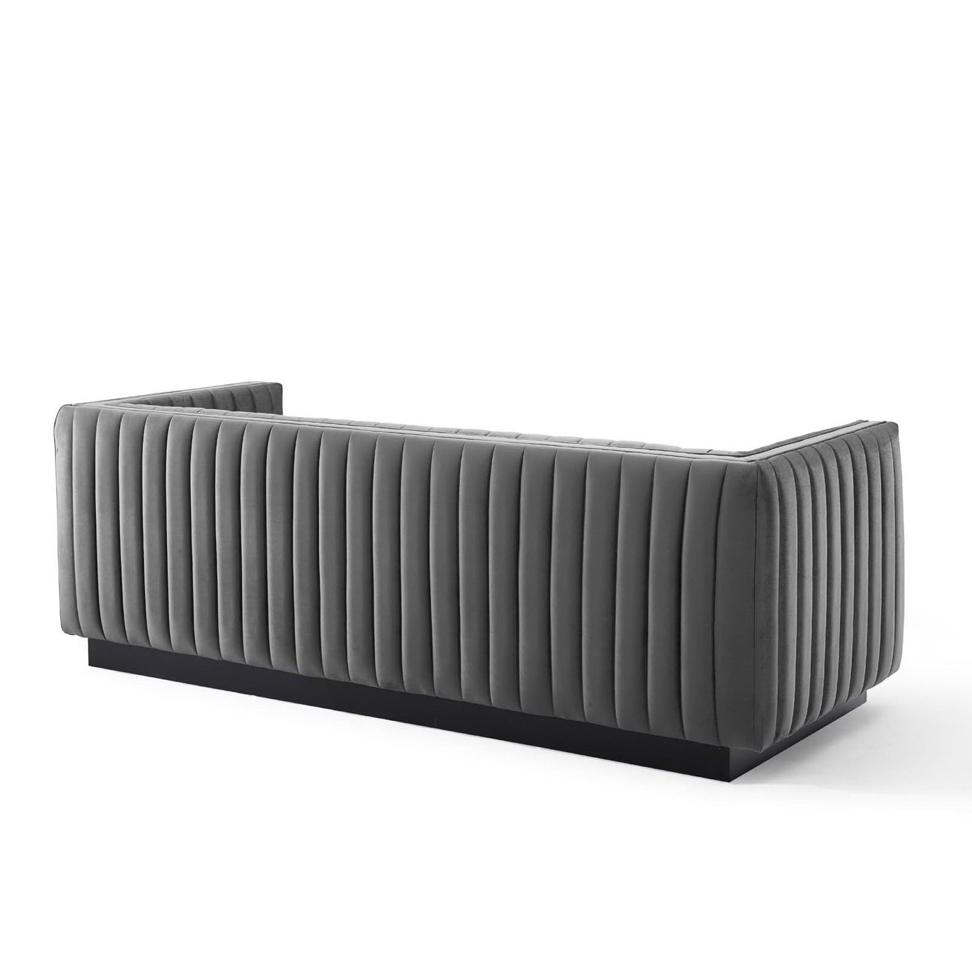 Conjure Channel Tufted Velvet Sofa - Gray