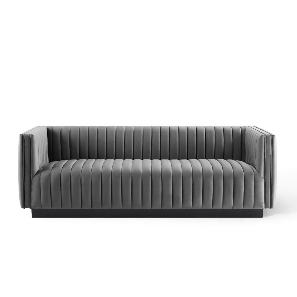 Conjure Channel Tufted Velvet Sofa - Gray