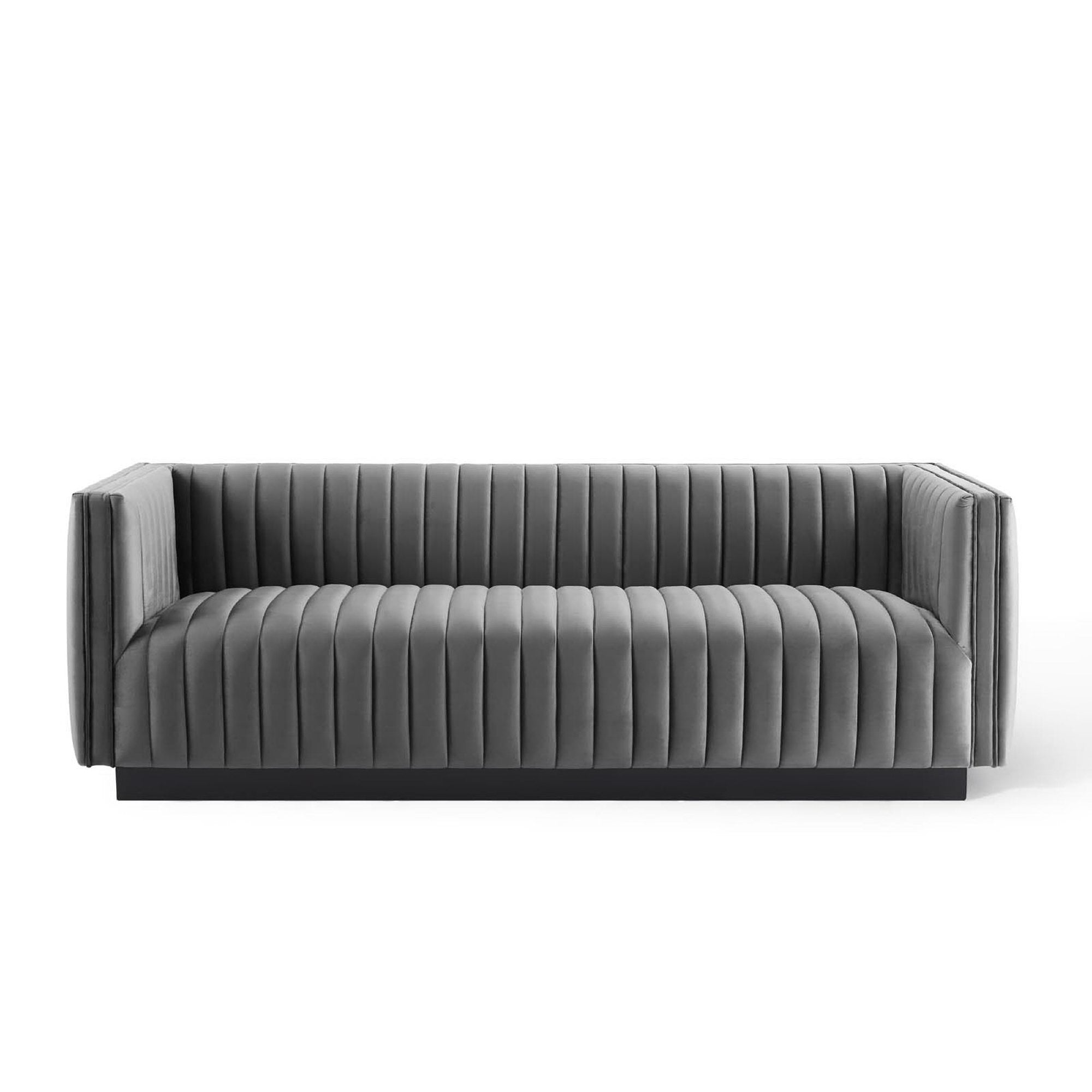Conjure Channel Tufted Velvet Sofa - Gray