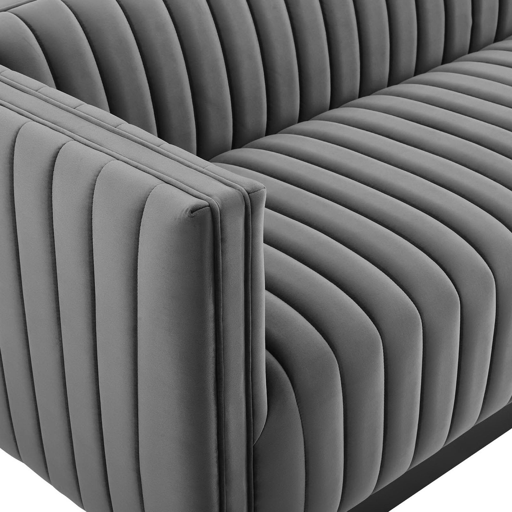 Conjure Channel Tufted Velvet Sofa - Gray