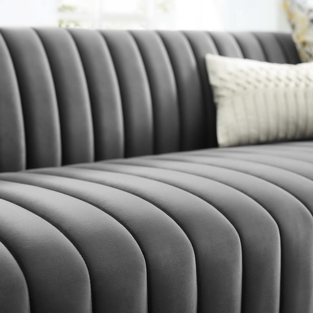 Conjure Channel Tufted Velvet Sofa - Gray