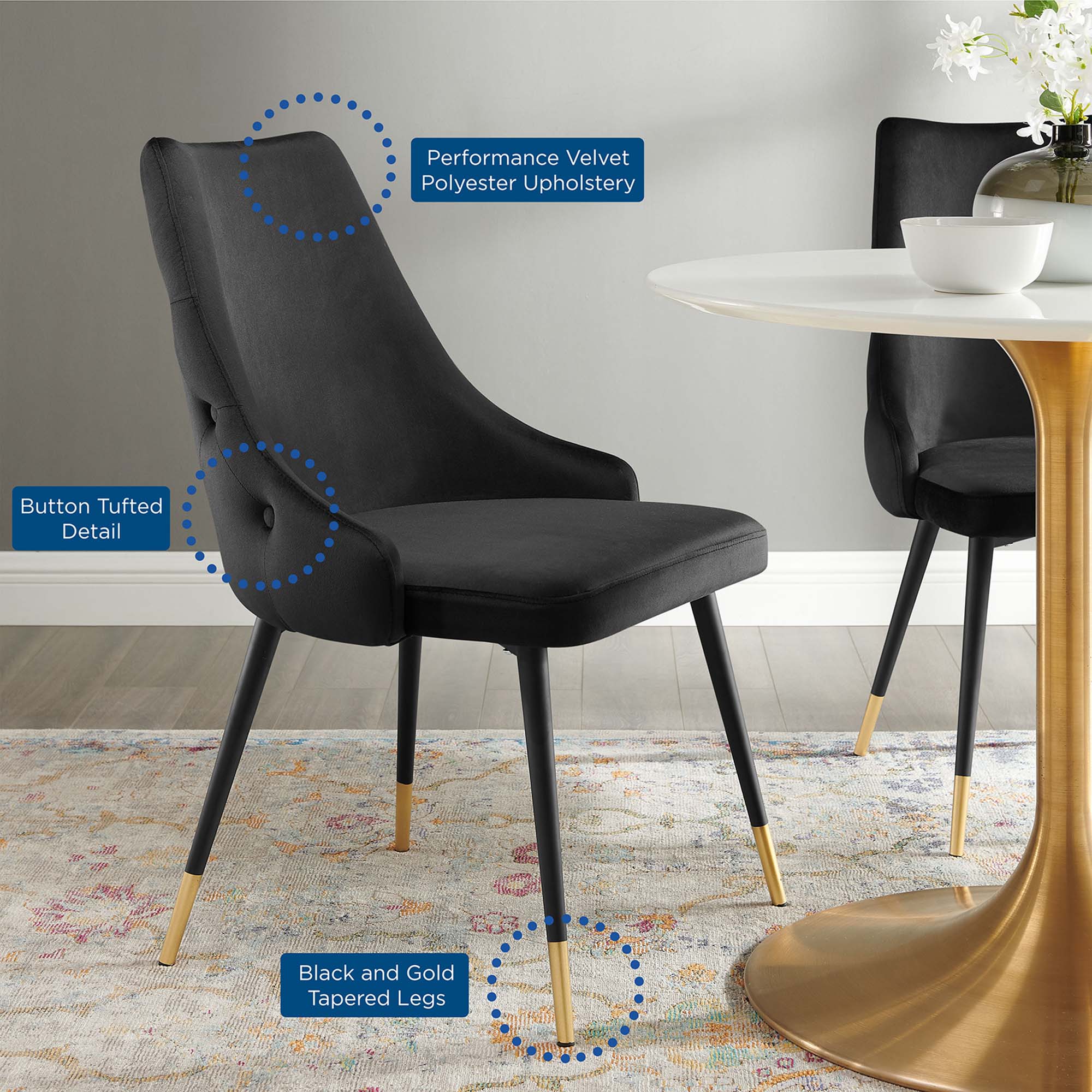 Adorn Tufted Performance Velvet Dining Side Chair - Black