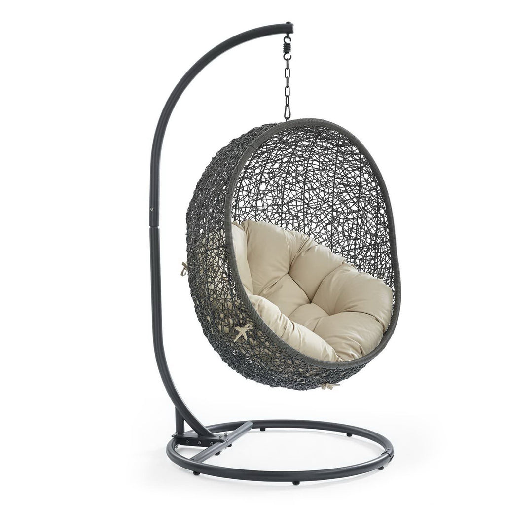 Hide Outdoor Patio Sunbrella Swing Chair With Stand - Gray Beige