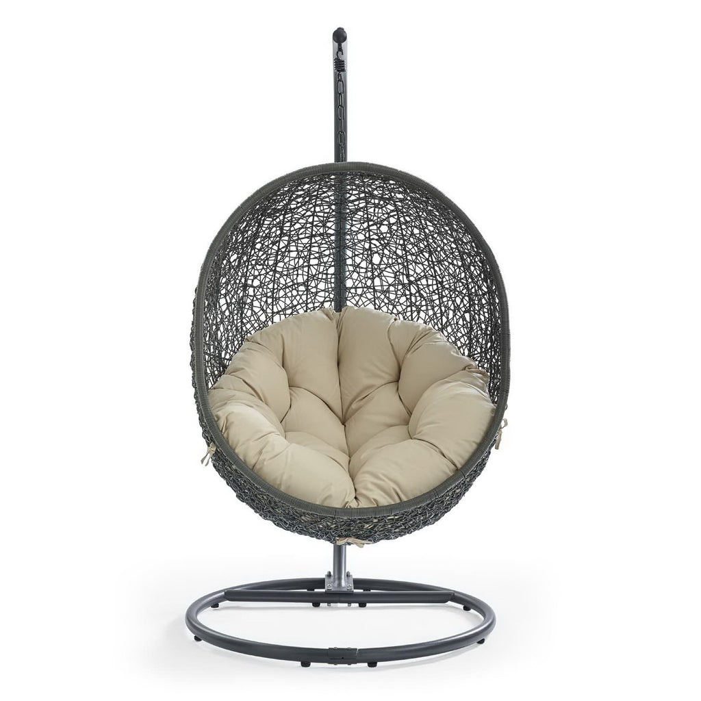 Hide Outdoor Patio Sunbrella Swing Chair With Stand - Gray Beige