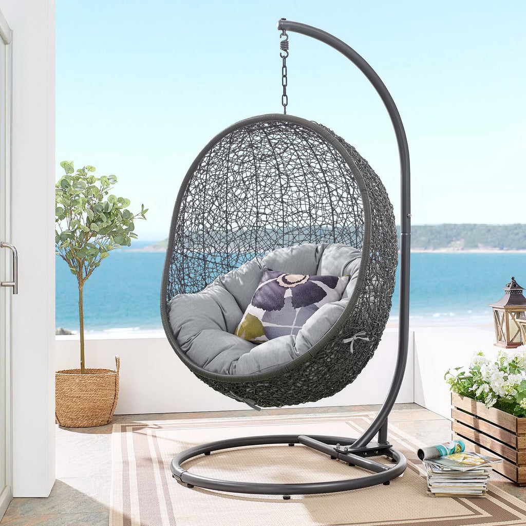 Hide Outdoor Patio Sunbrella Swing Chair With Stand - Gray Gray