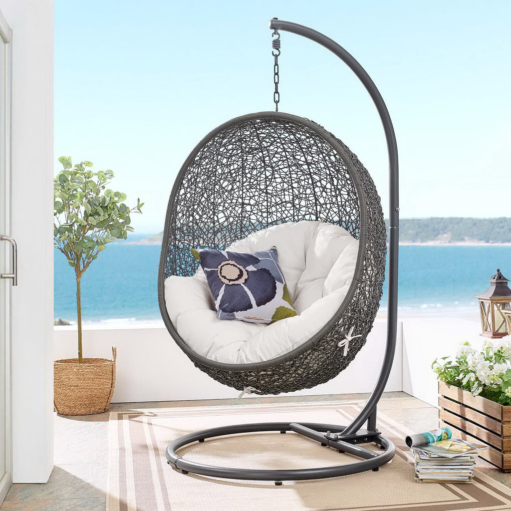 Hide Outdoor Patio Sunbrella Swing Chair With Stand - Gray White