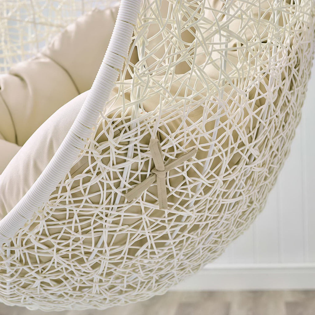 Hide Outdoor Patio Sunbrella Swing Chair With Stand - White Beige