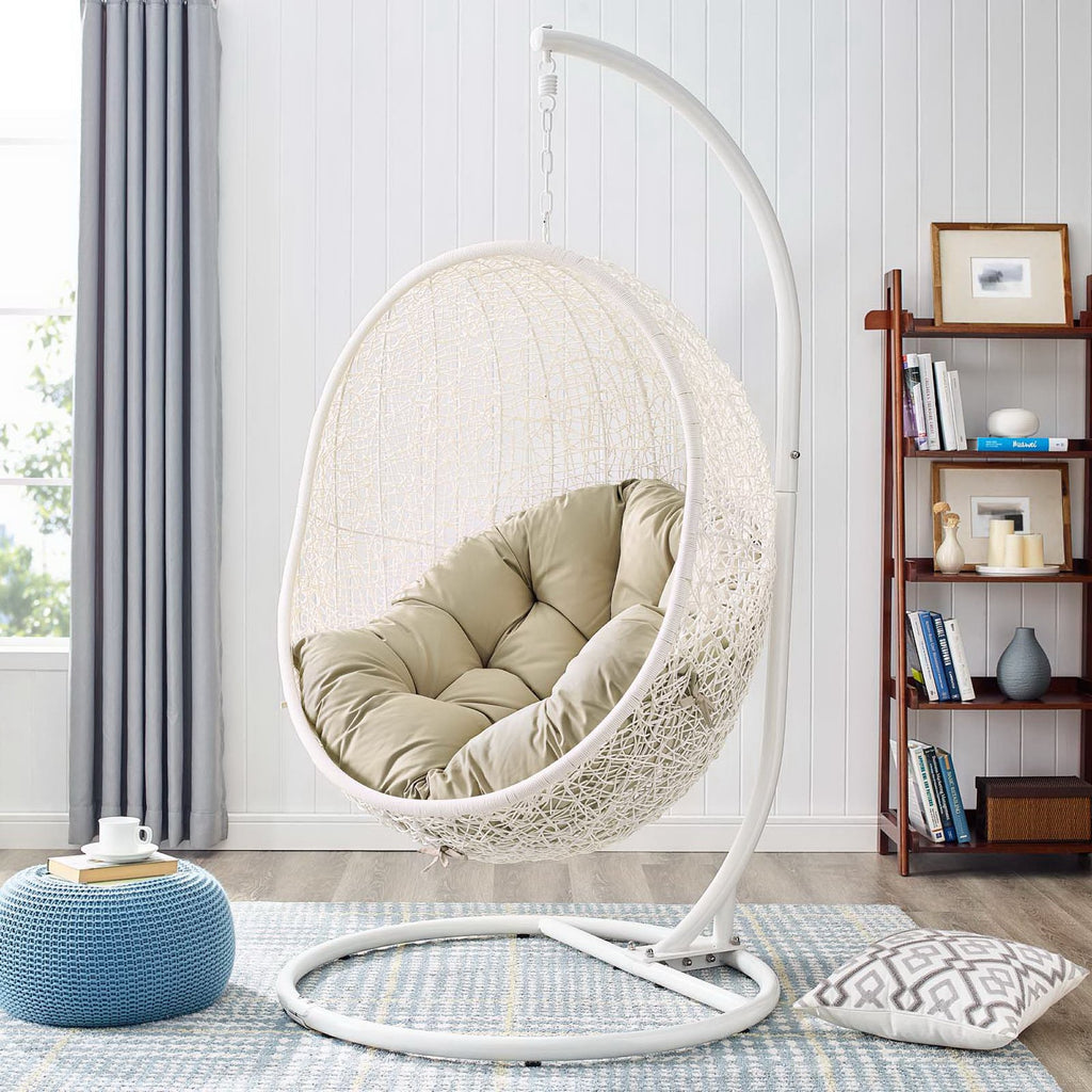 Hide Outdoor Patio Sunbrella Swing Chair With Stand - White Beige