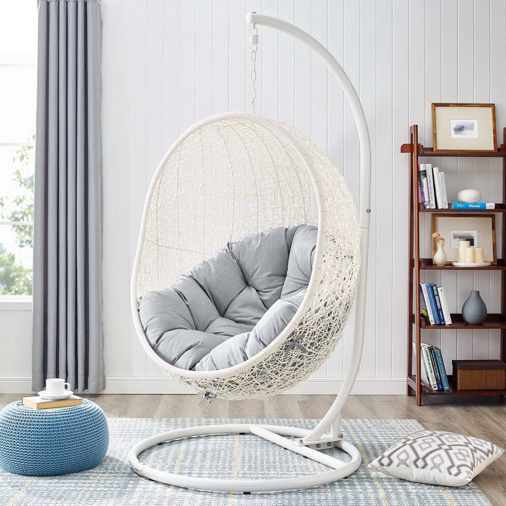 Hide Outdoor Patio Sunbrella Swing Chair With Stand - White Gray