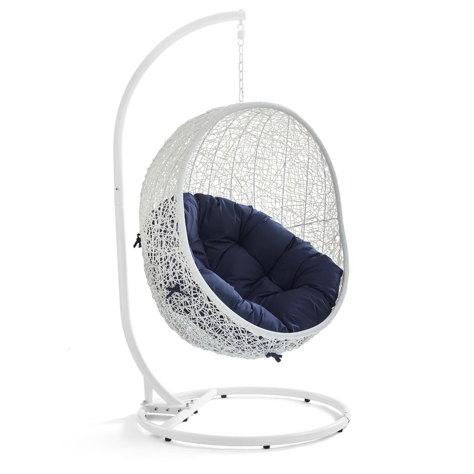 Hide Outdoor Patio Sunbrella Swing Chair With Stand - White Navy