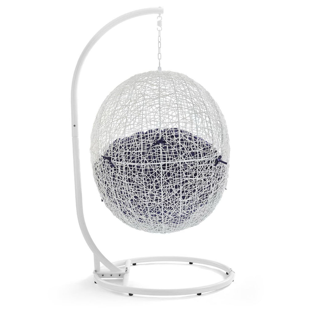 Hide Outdoor Patio Sunbrella Swing Chair With Stand - White Navy