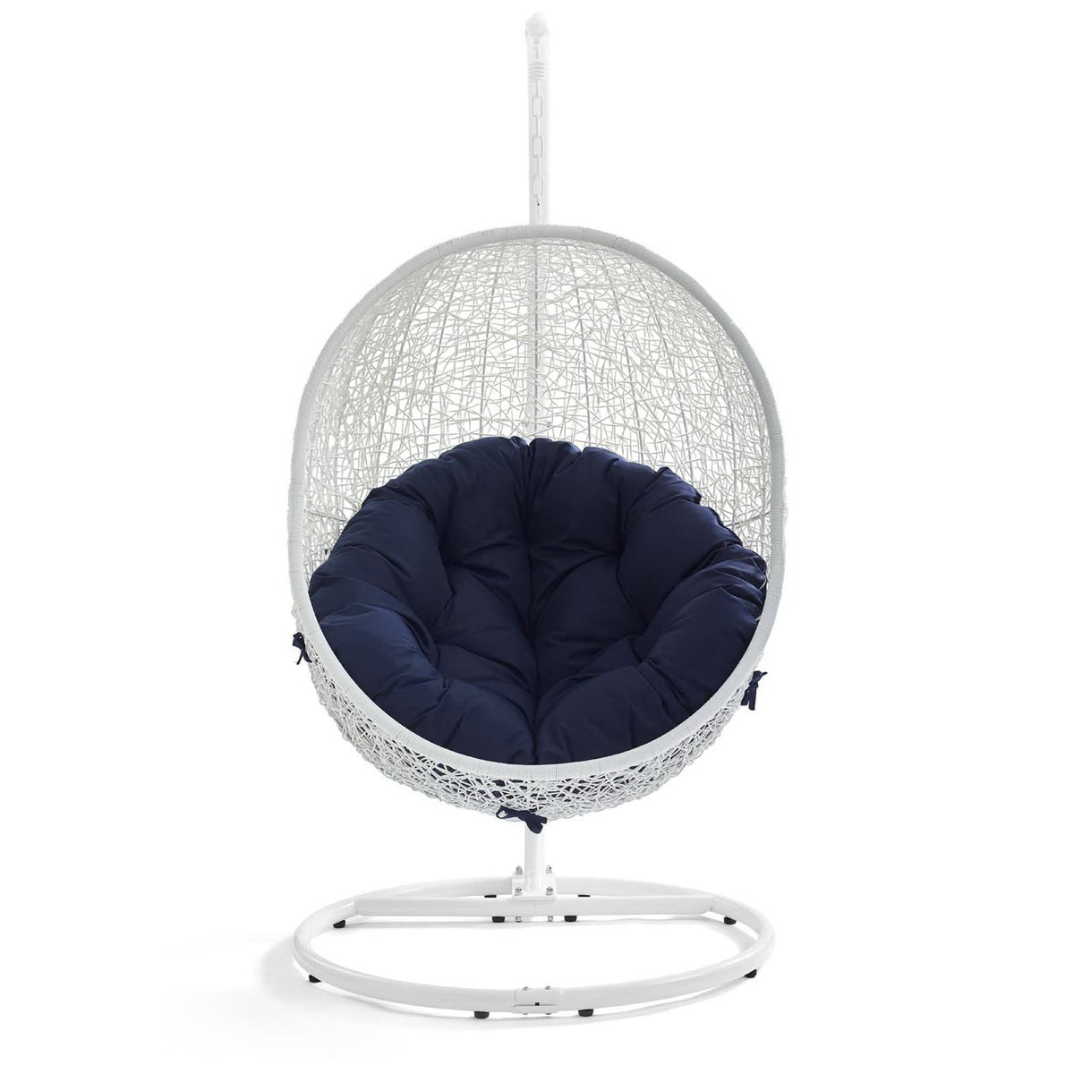 Hide Outdoor Patio Sunbrella Swing Chair With Stand - White Navy