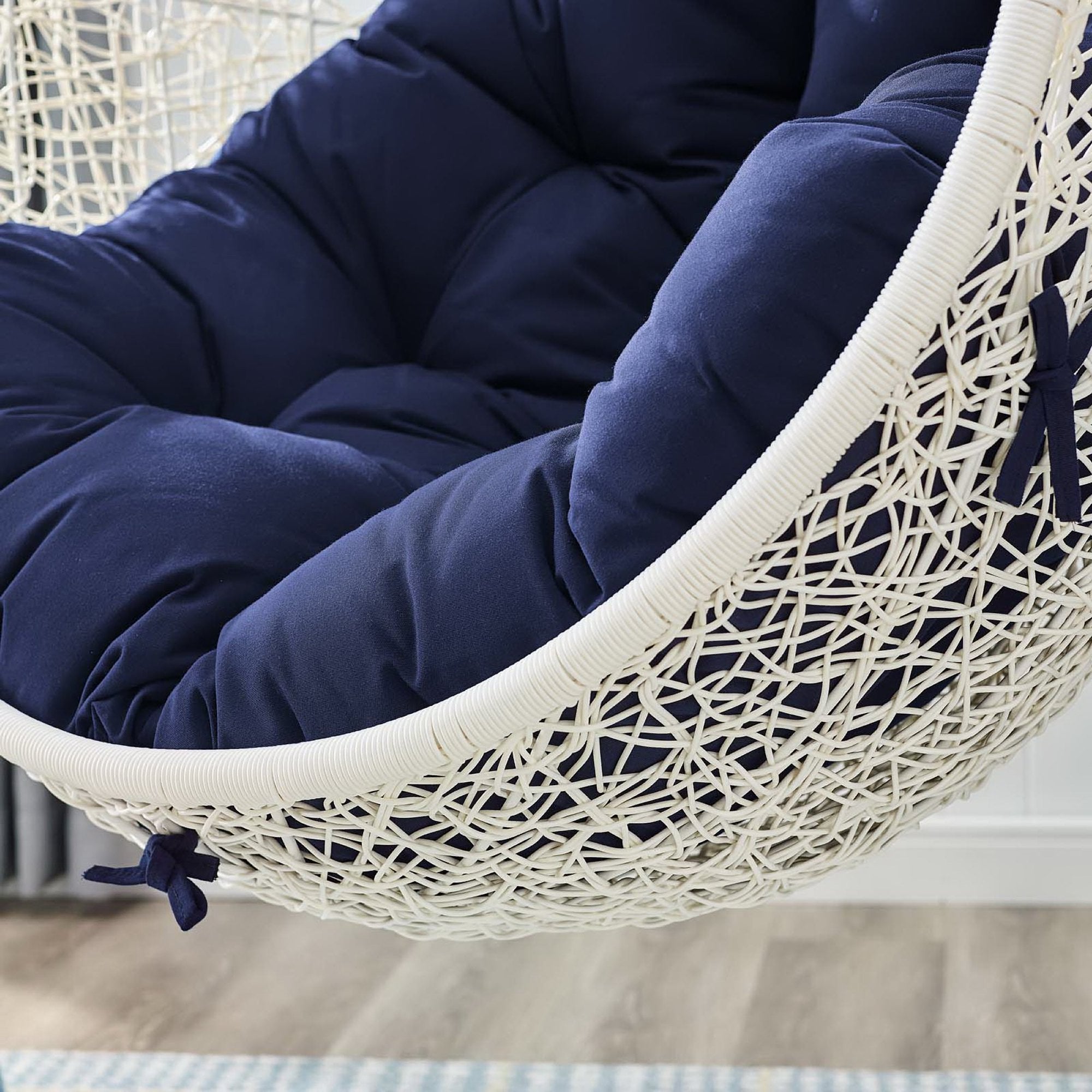 Hide Outdoor Patio Sunbrella Swing Chair With Stand - White Navy