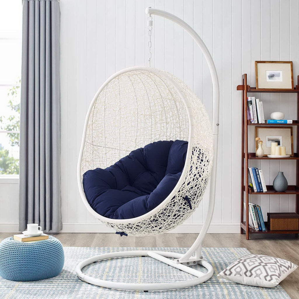 Hide Outdoor Patio Sunbrella Swing Chair With Stand - White Navy