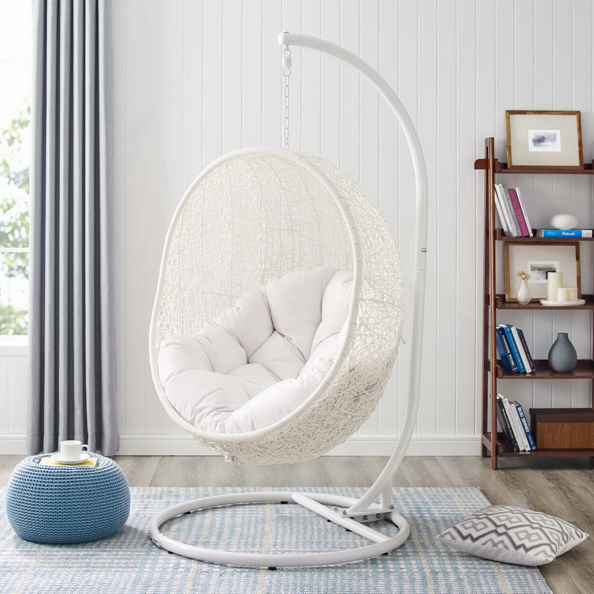 Hide Outdoor Patio Sunbrella Swing Chair With Stand - White White