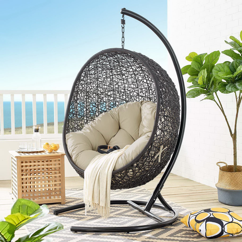 Encase Sunbrella Swing Outdoor Patio Lounge Chair - Black Beige