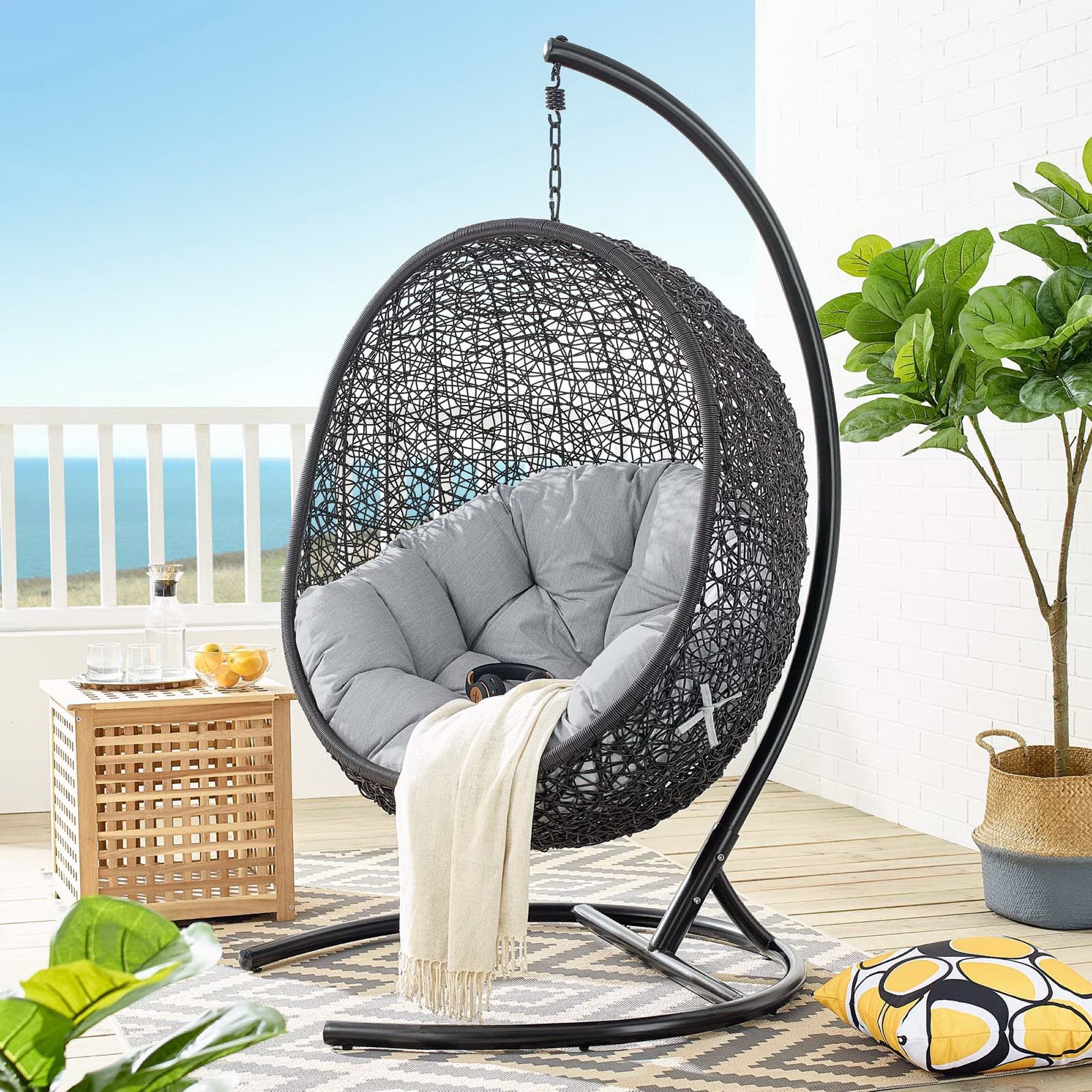 Encase Sunbrella Swing Outdoor Patio Lounge Chair - Black Gray