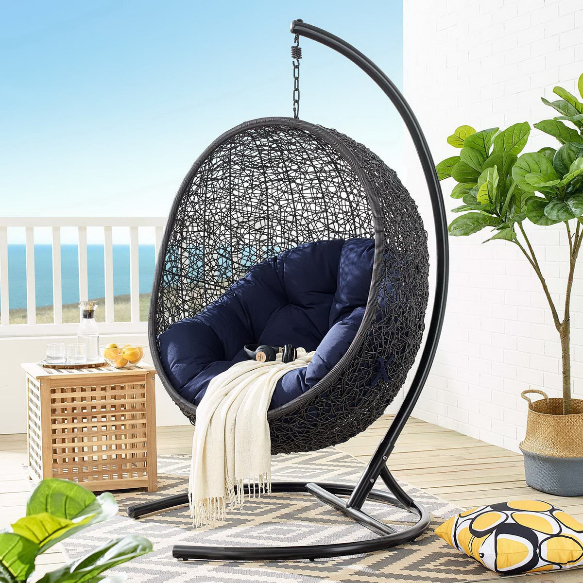 Encase Sunbrella Swing Outdoor Patio Lounge Chair - Black Navy
