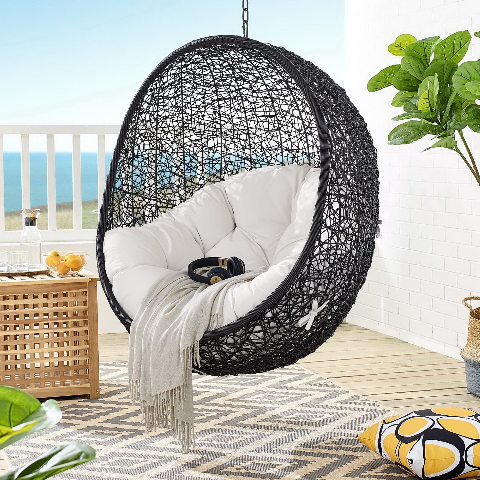 Encase Sunbrella Swing Outdoor Patio Lounge Chair - Black White