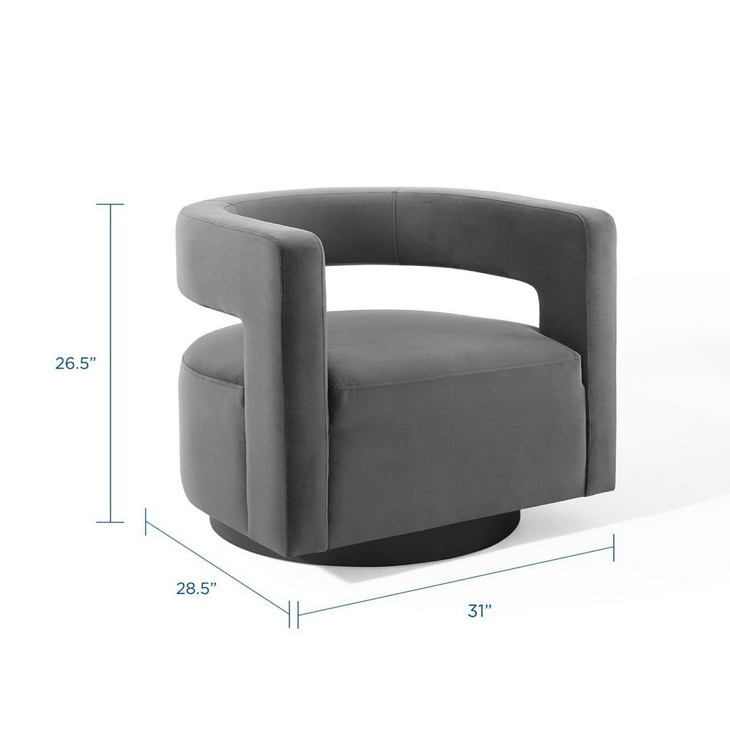 Spin Cutaway Performance Velvet Swivel Armchair - Gray