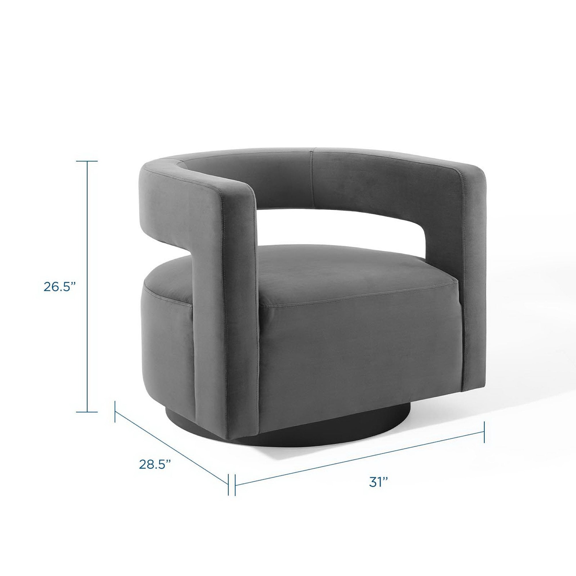 Spin Cutaway Performance Velvet Swivel Armchair - Gray