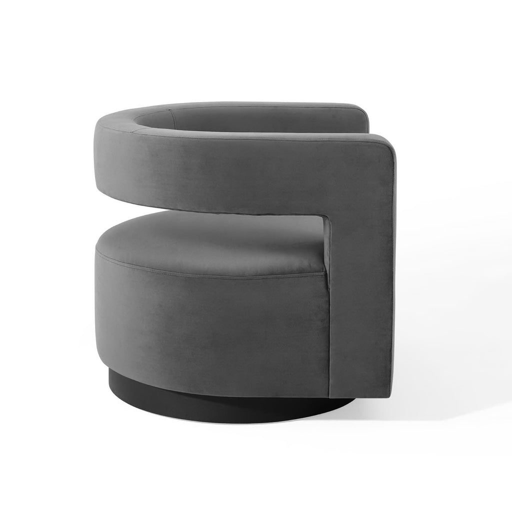 Spin Cutaway Performance Velvet Swivel Armchair - Gray