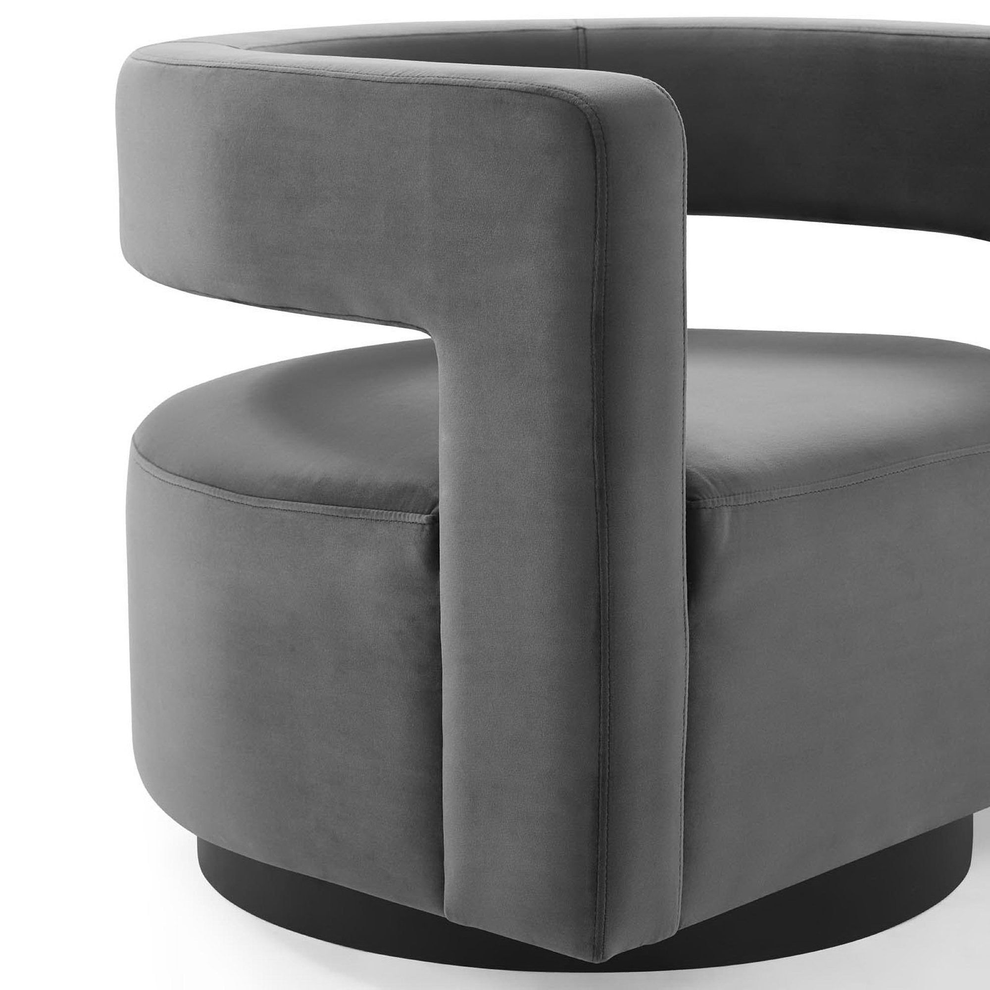 Spin Cutaway Performance Velvet Swivel Armchair - Gray