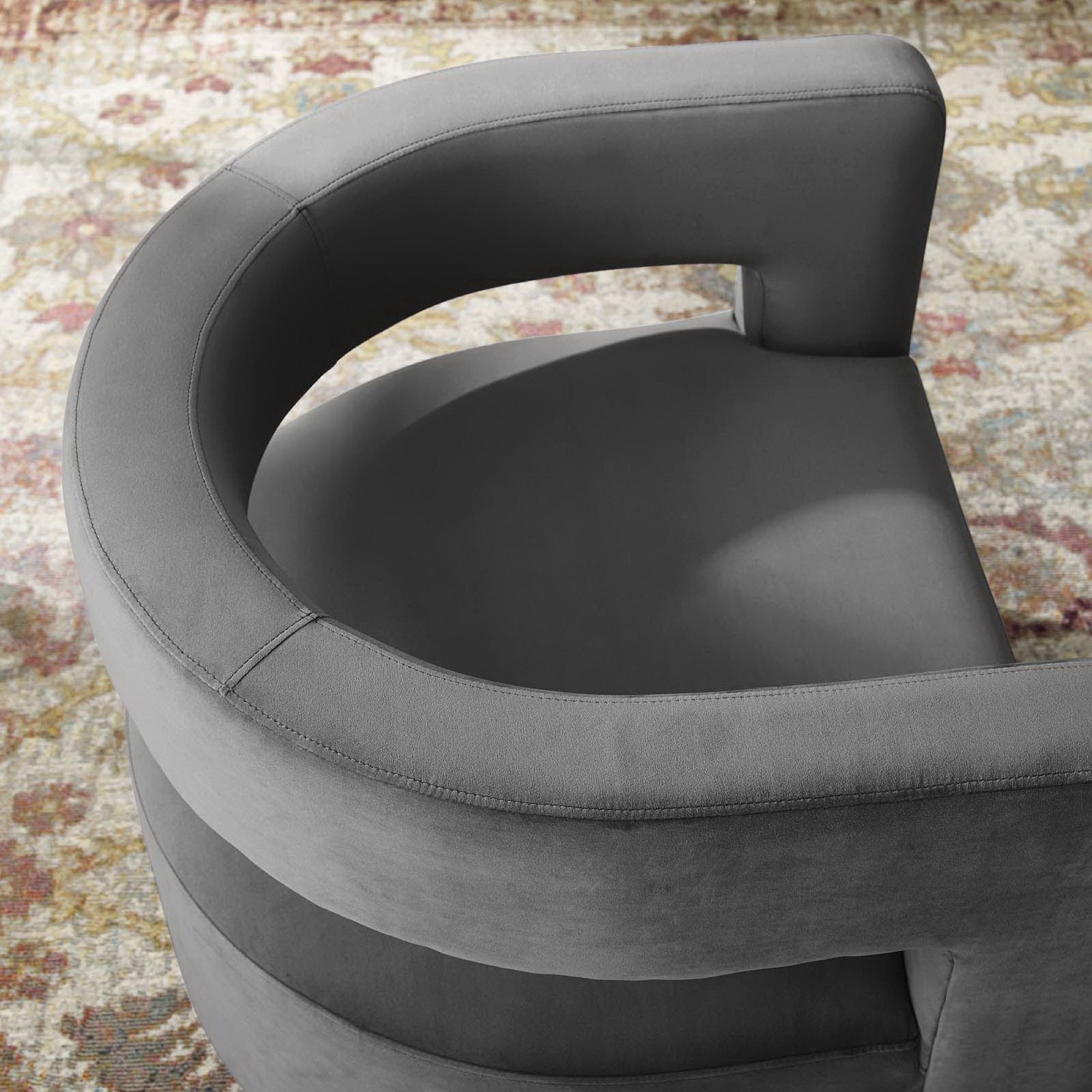 Spin Cutaway Performance Velvet Swivel Armchair - Gray