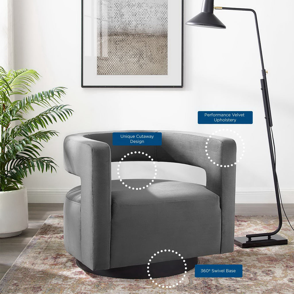 Spin Cutaway Performance Velvet Swivel Armchair - Gray