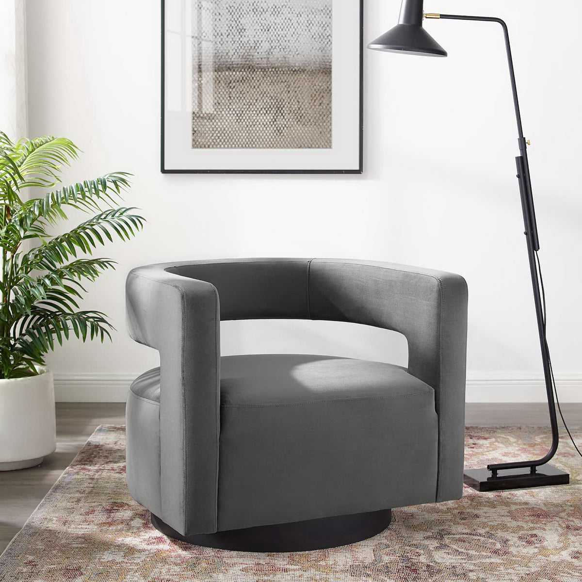 Spin Cutaway Performance Velvet Swivel Armchair - Gray