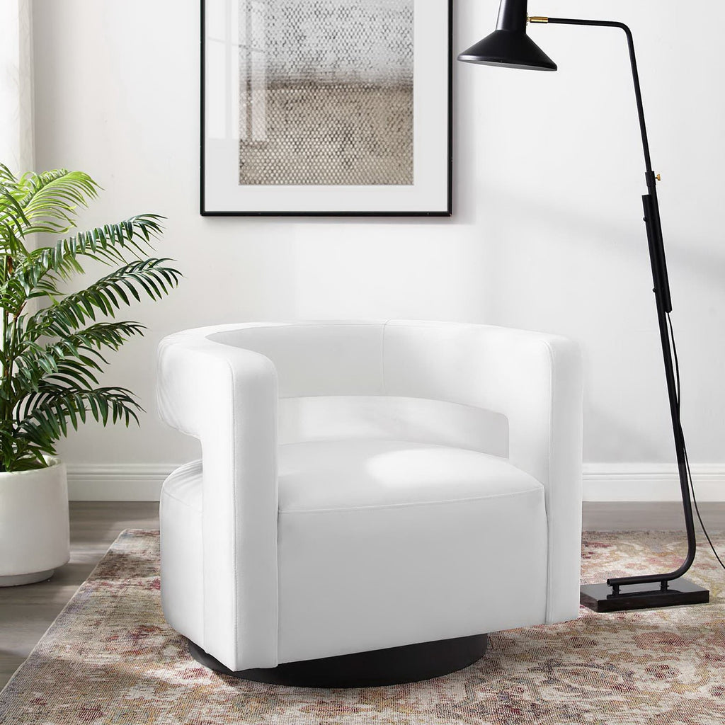 Spin Cutaway Performance Velvet Swivel Armchair - White
