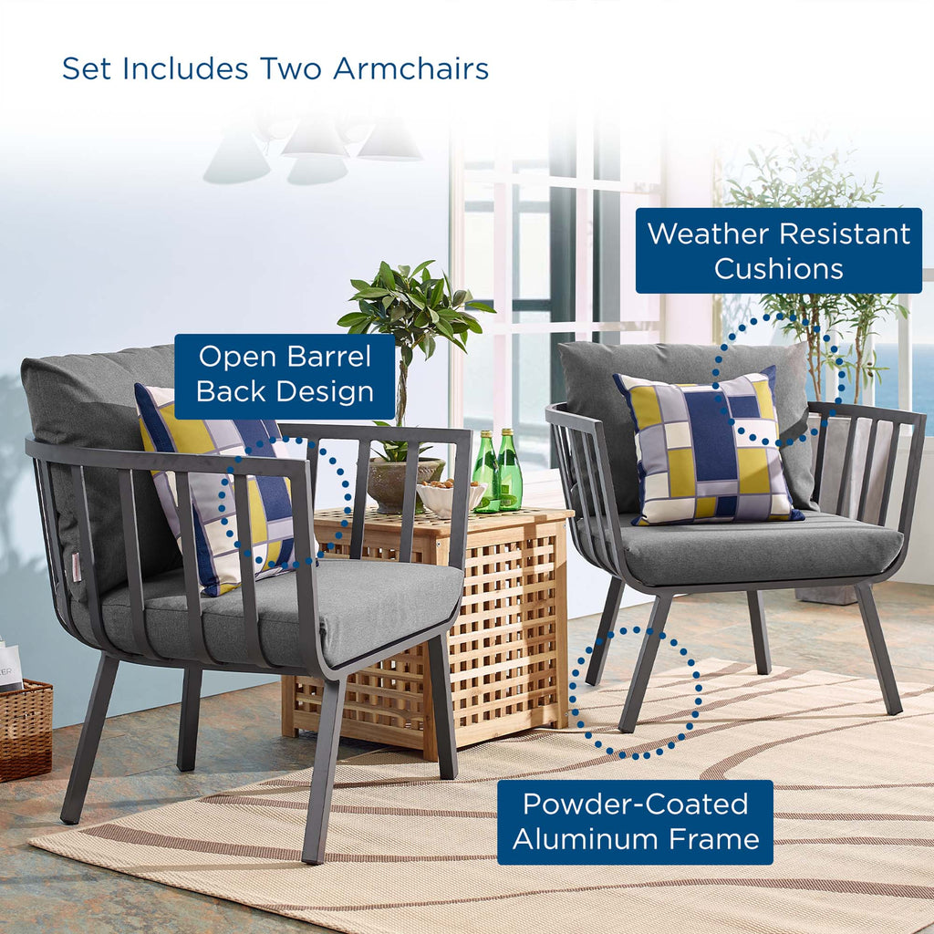 Riverside Outdoor Patio Aluminum Armchair Set of 2 - Gray Charcoal