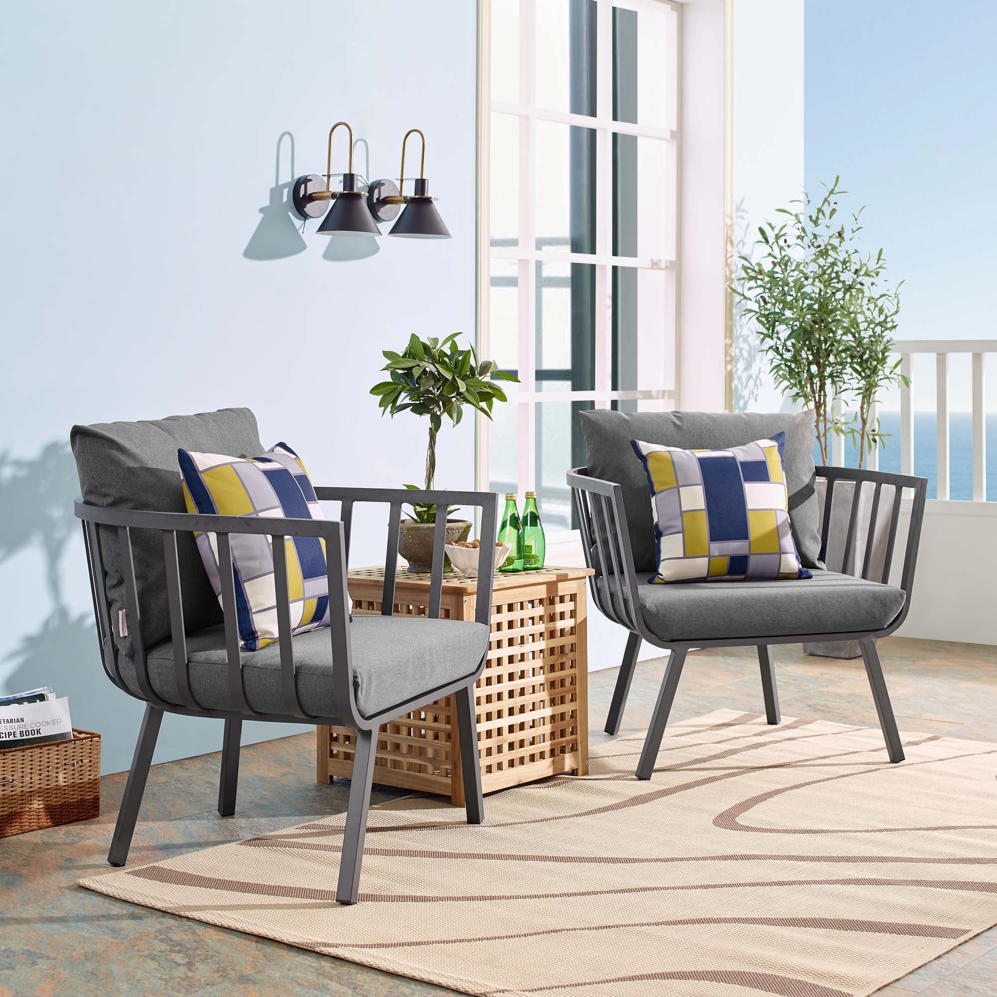 Riverside Outdoor Patio Aluminum Armchair Set of 2 - Gray Charcoal